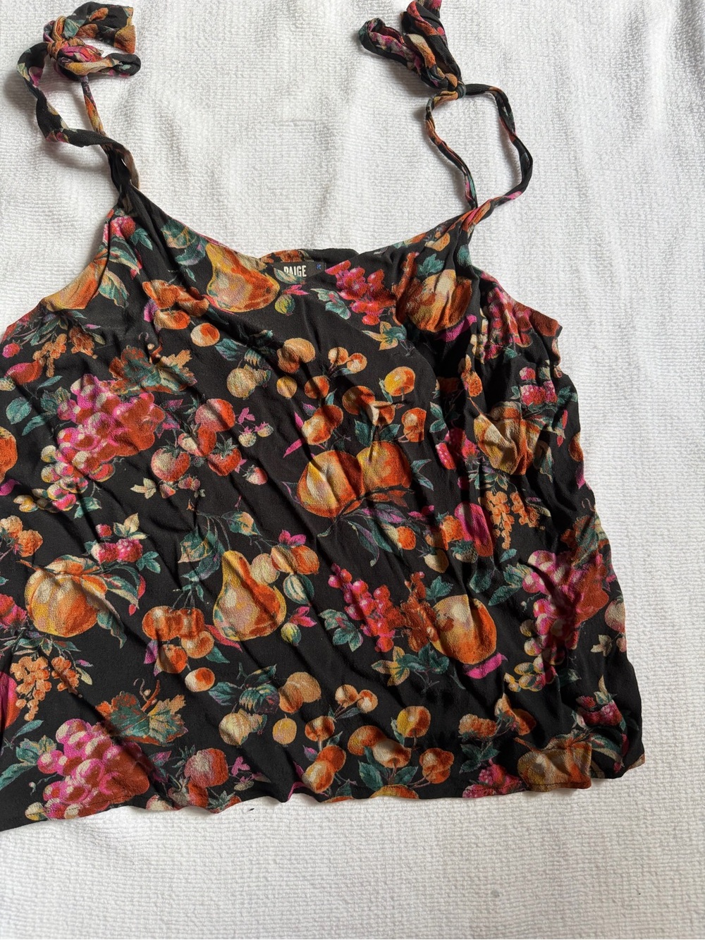 PAIGE Black Floral Tie-Shoulder Cami with Orange & Pink Accents
